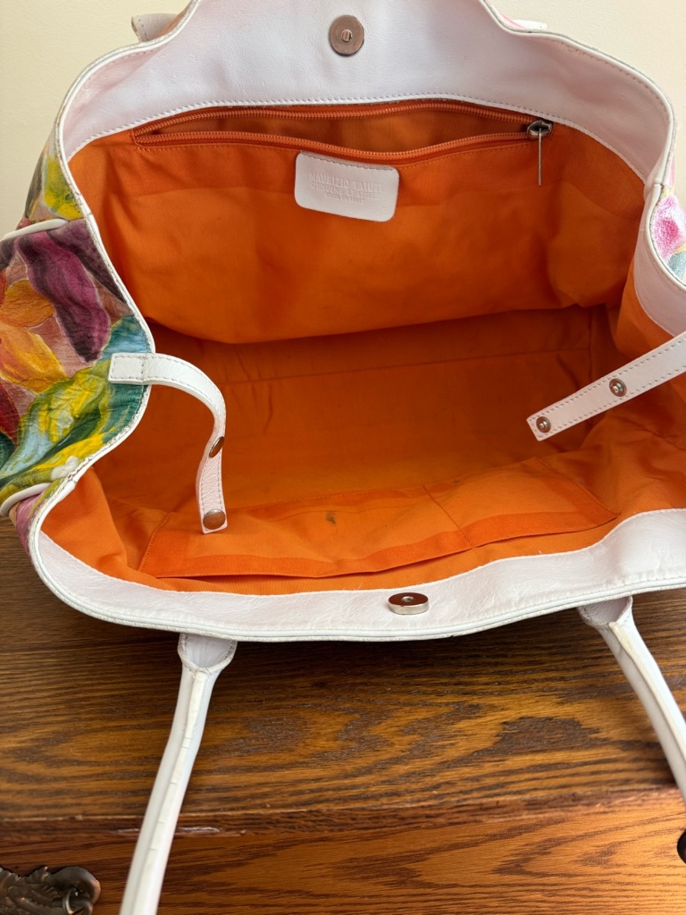 Hand-Painted Floral Italian Leather Tote Bag - Picture 3 of 8